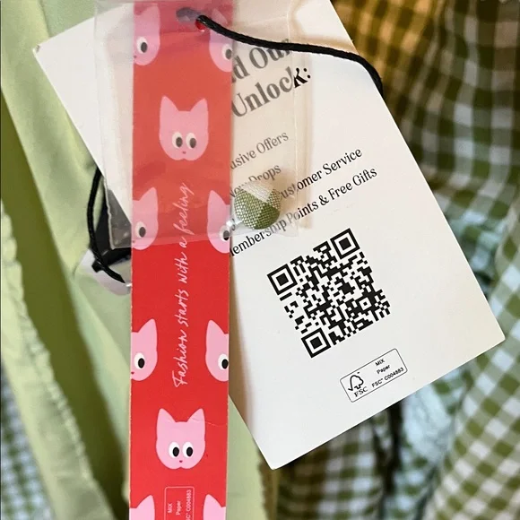 Cider Light Green and White Gingham Midi Dress NWT - Picture 4 of 13